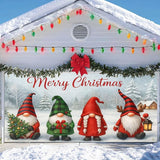 IVN Christmas Garage Door Cover Decoration 13x6ft Gnomes Snow Scene White Background Gift Tree Merry Christmas Garage Door Banner Home Door Front Yard Decor for Xmas Eve Holiday Outdoor