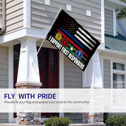 First Responder Flag I Support First Responders Flag 3 X 5 Ft Polyester with Brass Grommets For Lawn Patio Yard Garden Home Outdoor Decor Fade Resistant Banner