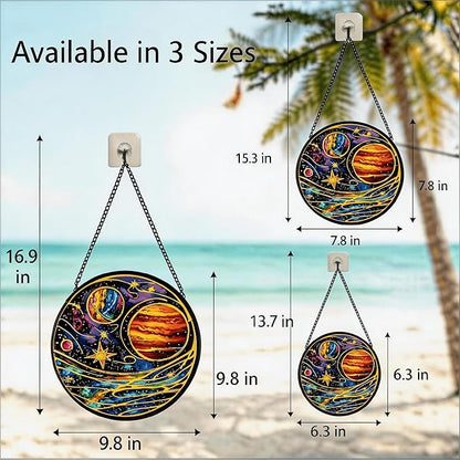 Stained Glass Sun Catcher,Planet Glass Window Hanging Garden Decor,Sun Catchers Indoor Window,Whimsical Decoration for Home Backyard Patio Lawn Porch with 6.3 INCH