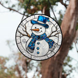 DASTOLL Stained Glass Window Hanging 4 Pcs Set White Winter Christmas Snow Scene 9.8" - Suncatcher Door Garden Sun Catcher Decor Birthday for Mom Woman Nana Men Friend Wife