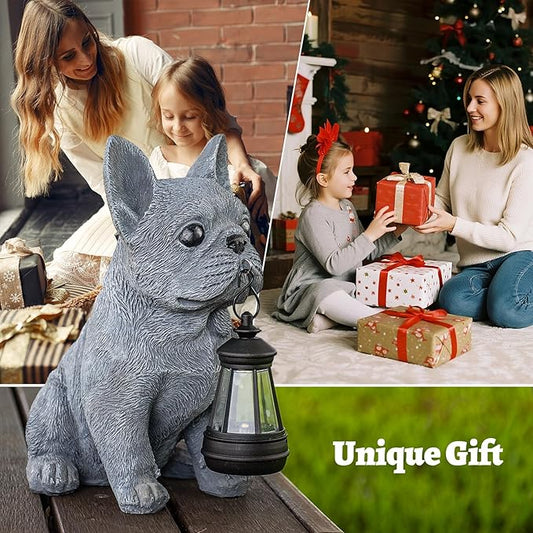 Solar Dog Outdoor Garden Statue with LED Light - Lawn Decor Dog Statue for Patio, Balcony, Yard Ornament - Unique Housewarming Gifts,Birthday Gifts,Garden Gift