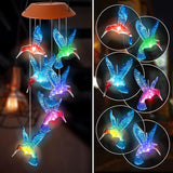 Hummingbird Wind Chimes Outdoor Color Changing Solar Mobile Light Outdoor Decoration Gifts for Grandma Birthday Gifts for Women Garden Memorial Wind Chimes (Blue)