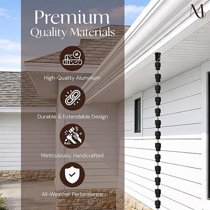 Monarch Rain Chains Aluminum Multi Cube Black Rain Chains for Gutters – 8.5 ft Black Decorative Rainchain Outdoor Durable Heavy Duty Gutter Chain Downspout, Modern Rainchains for Outside
