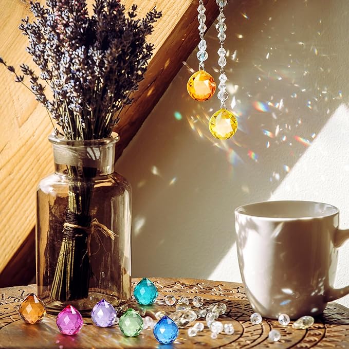 Landical 60 Pack Suncatcher Crystals Ball 20 mm Crystal Prism Clear Window Rainbow Hanging Suncatchers for Wedding, Feng Shui, Gift, Christmas Tree Decoration(Multicolor)