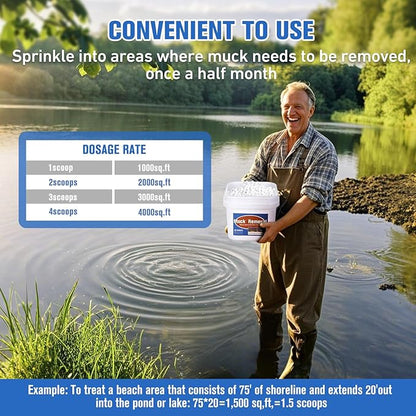 Muck Removal-4.1LB Natural Pond Clear Water Treatment, Muck and Sludge Remover for Ponds & Lakes, Oxygenates, Eliminates Odors, Safe for Fish, Pets, Plants, Treats Up to 20,000 Sq Ft