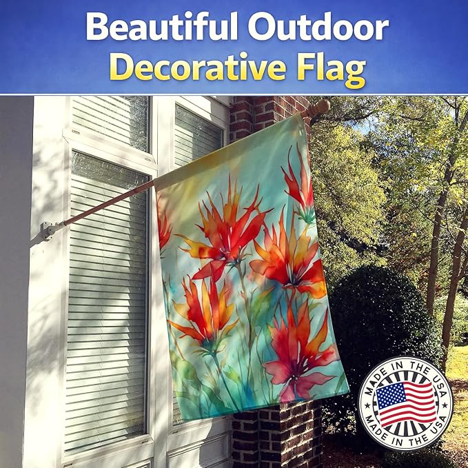 Caroline's Treasures Wyoming Indian Paintbrush in Watercolor House Flag Large Porch Sleeve Pole Decorative Outside Yard Banner Artwork Wall Hanging, Polyester, House Size, Multicolor
