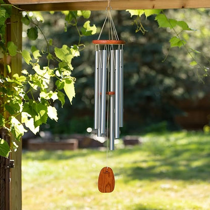 Woodstock Chimes Amazing Grace Wind Chime for Outside 40" Medium Silver,Outdoor Decor for Patio, Porch, Garden, Memorial Gift for Loved Ones AGLS