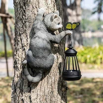 Cat Solar Garden Decor Outdoor Statue for Garden,Tree Faces Decor Outdoor,Cat Birthday Gifts for Women Mom