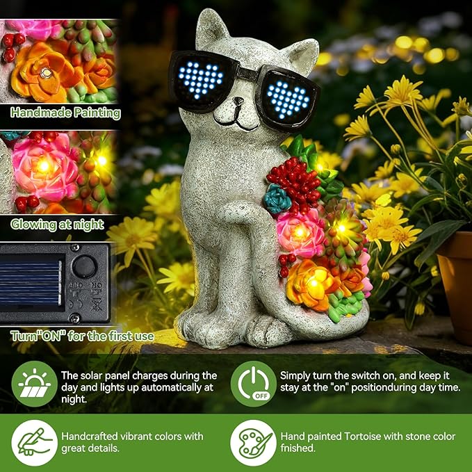 kyoryuger Mothers Day Solar Garden Decor Cat Statues for Women Mom Grandma Sister, for Mom,Solar Outdoor Decor for Patio Backyard Yard Lawn Decoration-Unique Birthday Present,Yard Art Ornament