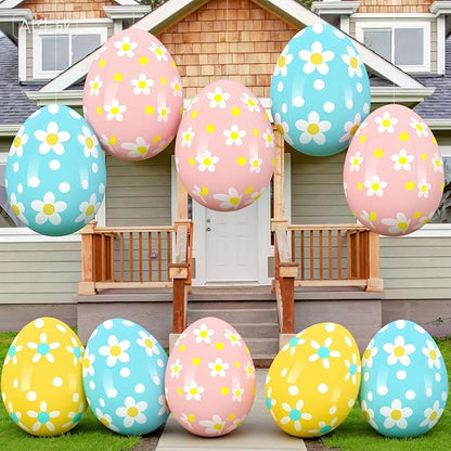 Leyndo 12 Pack 18 Inch Easters Inflatable Eggs Easter Large Blow up Inflatable Jumbo Plastic Eggs Outdoor Decor Colorful Ornaments for Yard Garden Lawn Spring Party Supplies
