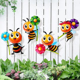 4 PCS Metal Bee Garden Stakes Decorative, ULENDIS Colorful 12.2 Inches Outdoor Bee Garden Decor stakes, Vivid Bee Yard Art Ornaments for Lawn Porch Pathway Patio Plant Pot Flower Bed