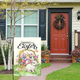 Happy Easter Garden Flag with Bunny Basket Spring Tulips Wildflowers Eggs Cute Rabbit Yard Flags Double Sided Welcome Spring Easter Houde Banner for Porch Lawn Patio Holiday Décor 12 x 18 In