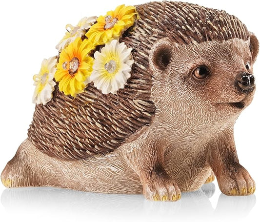 Muldale Solar Hedgehog Garden Decor with House Key Hiders Outside Decorative Compartment - Solar Animal Statue - Solar Powered Hedgehog Gifts - Humphrey The Hedgehog