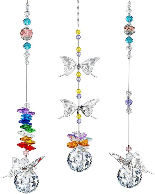 H&D HYALINE & DORA Crystal Suncatcher Window Hanging Ornament Crystals Ball Prism Rainbow Maker Butterfly Decor Pendant Set for Home Garden