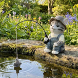 GARDEN WHISPER Cat Statue Outdoor Koi Pond Garden Decoration, Grey Cat Decor for Yard 7.1'' Fishing Tabby Statue Outdoor Garden Decor, Fishing Guy for Waterfalls or Koi Pond Additioanl, Gifts for Mom
