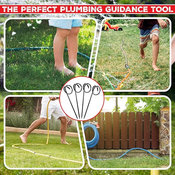 4 Pcs Garden Hose Guide Spike 14 Inch Heavy Duty Metal Hose Support Spike Iron Decorative Garden Stakes Protector to Keeps Flower Beds Plant Yard Lawn