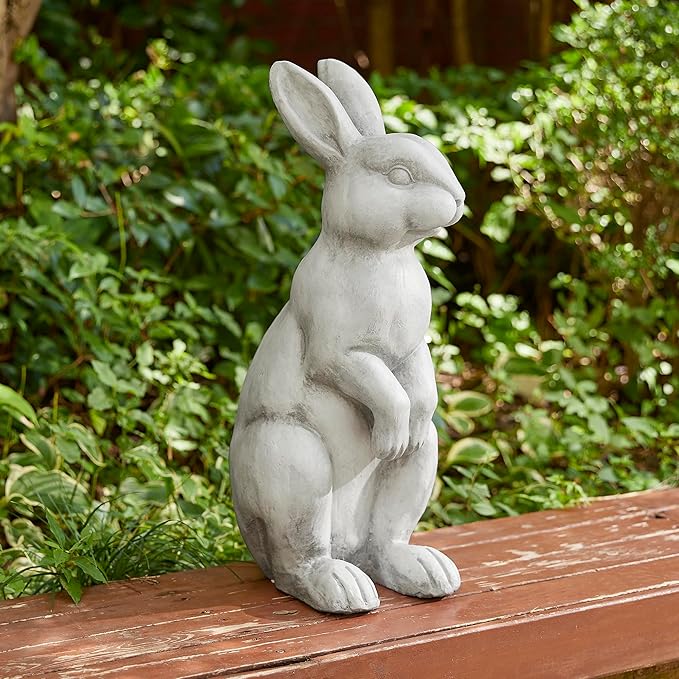Glitzhome Rabbit Garden Statue Outdoor Standing Bunny Sculpture Lawn Decor, 22.75" H, White