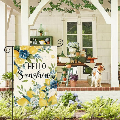 AVOIN colorlife Summer Lemon Floral Garden Flag 12x18 Inch Double Sided Outside, Hello Sunshine Seasonal Yard Outdoor Flag