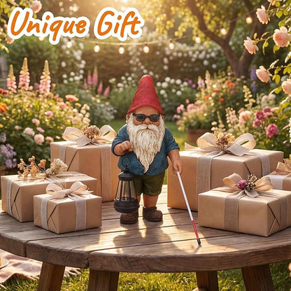 Garden Gnome Outdoor Statue -10.2 inches Outdoor Decor for Patio Yard Balcony Pathway - Self-Growth & Win-Win Gift - Gnome Lantern Bearer: Illuminate the Path for Others