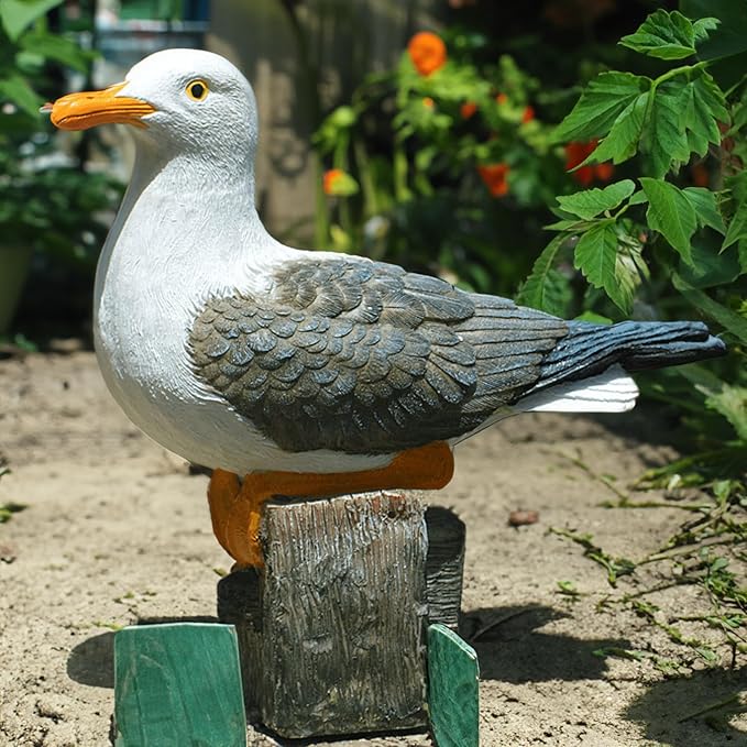 Teaeeno Real Seagull Resin Figurine Decor Statue,Sea Bird Figurine,Animal Seagull Ornaments Decoration,Bird Craft Art Decor,Coastal Beach Outdoor Table Decor for Garden,Terrace,Lawn,Yard