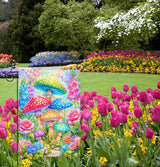 Spring Summer Garden Flag 12x18 Inch Double Sided Outside Colorful Mushroom Floral Flowers Outdoor Seasonal Holiday Welcome Yard Decoration