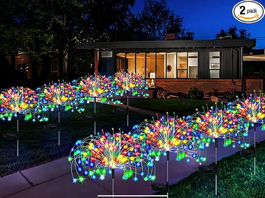 Solar Led Light 3D DIY 150 LED Firework Stake Light for Garden Pathway Landscape Holiday Party Christmas Lawn Security Outdoor Decor, Pack of 2