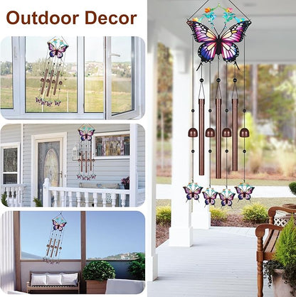 Butterfly Wind Chimes for Outside,Metal Windchimes with S Hook with Playful Design Wind Chime Garden Decor Outdoor Ideal Memorial/Housewarming/Birthday/Festival Gifts Front Yard Decor