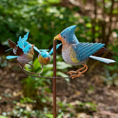 Red Carpet Studios Garden Art Balance Rocker Metal Garden Stake Yard Décor, 49” Tall, Bluebird Family with Baby Blue Birds