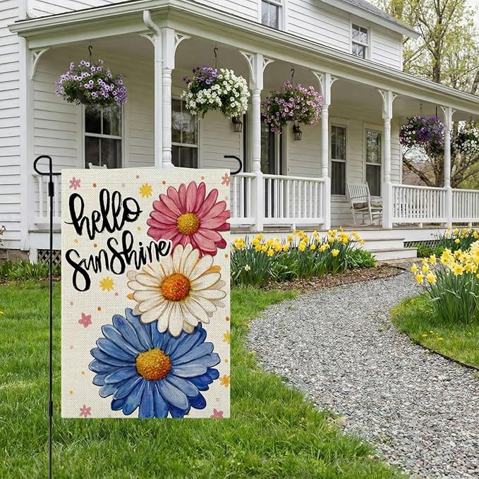 CROWNED BEAUTY Spring Garden Flag Daisy Welcome 12x18 Inch Double Sided Small Seasonal Holiday Floral Farmhouse Decoration for Outdoor Lawn Yard