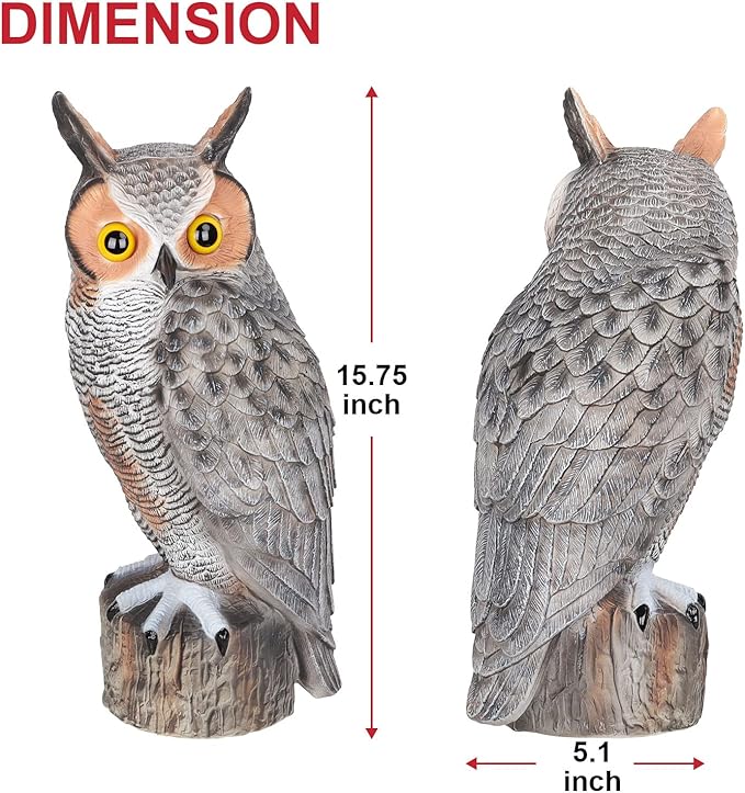 Plastic Owl Scarecrow Garden Owl Sculpture for Outdoor Yard, Fake Owl for Bird Control Garden Tree Decoration, 2-Pack