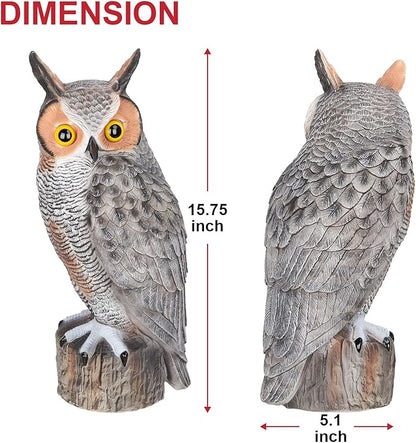 Plastic Owl Scarecrow Garden Owl Sculpture for Outdoor Yard, Fake Owl for Bird Control Garden Tree Decoration, 2-Pack
