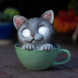Blazin Cat Figurines | Solar LED Outdoor Garden Decor | Cat Statue Decor | Light Up Decorative Statue Accents Yard, Patio, Lawn, Deck (Grey, 1 Pack)