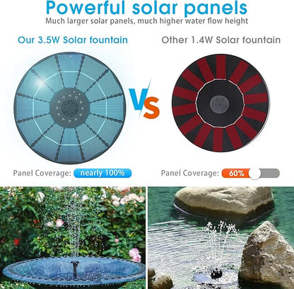 AISITIN 3.5W Solar Fountain Pump Built-in 1500mAh Battery, Bird Bath Fountain with 6 Nozzles, Solar Floating Water Pump for Bird Bath, Fish Tank, Pond, Pool, Garden and Outdoor