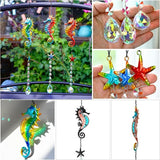 3PCS Seahorse & Starfish Crystal Suncatchers, Stained Glass Metal Hanging Sun Catcher Set with Colorful Crystal Prisms, Rainbow Maker Window Garden Patio Fence Décor