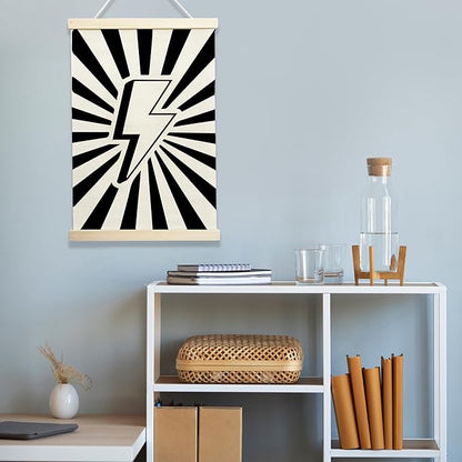 NQDWX Black Lightning Wood Poster Hanger - 12x17 Inch Dark Lightning Bolt Wall Decor, Edgy Teen Boy Room Decor, Punk Rock Music Banner with Rustic Wood Frame. (128)