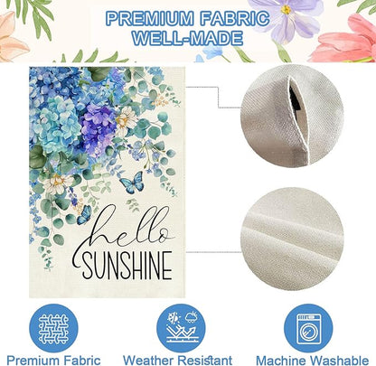 Baccessor Spring House Flag 28 X 40 Inch, Blue Purple Hydrangea Double Sided Burlap Welcome Large Yard Flag Seasonal Holiday Lawn Proch Outdoor Outside Decor