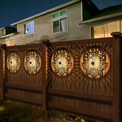 gardencave 2 Pack Solar Fence Lights Metal Solar Powered Outdoor Wall Deck Lights Lotus Theme Waterproof Fence Light for Garden Post Patio Backyard Yard Decor (Lotus, 2 Pack)
