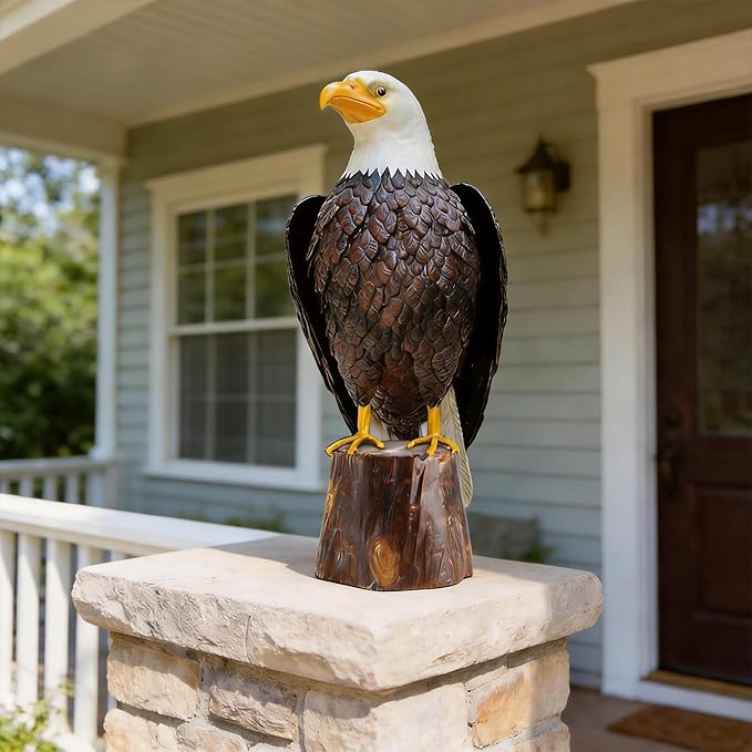chisheen Bald Eagle Outdoor Metal Yard Art Statue and Sculpture for Garden Lawn Patio Living Room Decoration