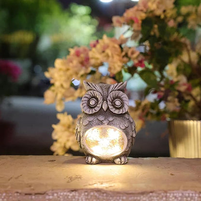 Rezpuao Solar Owl Garden Statues Outdoor Decor Resin Owl Figurine with Solar Light for Patio,Balcony,Yard,Lawn Ornament,Perfect Garden Gift