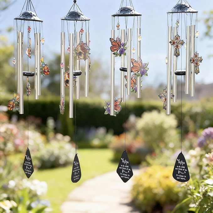 HDCRYSTALGIFTS 34'' Christian Gifts for Women Men, Memorial Wind Chimes for Outside, Religious Christian Sympathy Gifts for Loss of Loved One Mom Dad Friends Home Garden Decor (Cross)
