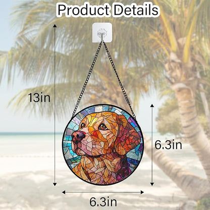 DASTOLL Stained Glass Window Hanging, Cute Dog Abstract Sun Catchers Colorful Glass Panel Texture Suncatcher Decor for Birthday for Women, Men, Wife, Aunt, and Mom 6.3 in