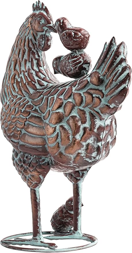 Metal Mother Hen and Chicks Statue for Yard and Garden,13.5" Lx18 H Outdoor Sculptures & Statues, Antique Metal Chicken Yard Art for Home Backyard Patio,Gift for Mom Grandma and Chicken Lovers