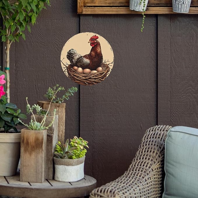 Chicken Coop Hen Vintage Metal Tin Sign Chicken Wreath Wall Decor Kitchen Farmhouse Outdoor Chicken Decor For Chicken Lovers Chicken House Decor 8 Inch