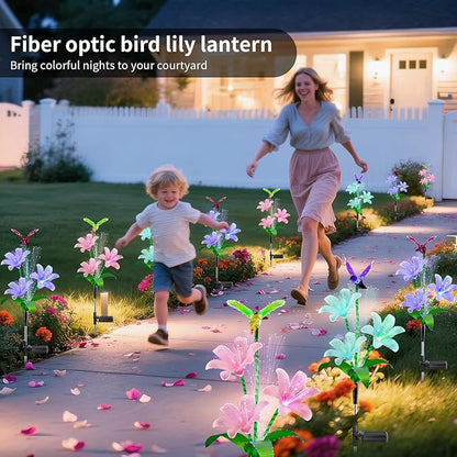 Solar Lights Outdoor Decorative, Upgraded 3 Pack Flowers with 7 Color Changing Lilies and 3 Hummingbird, Brighter Waterproof Garden Decor for Yard Lawn Pathway, Mom Women Grandma