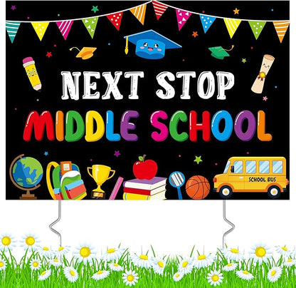 5th Grade Grad Yard Sign - Class of 2026 Elementary Graduate Lawn Sign with Stake Next Stop Middle School Congrats Graduation Waterproof Party Decorations Favors for Outdoor Garden Photo Booth Props