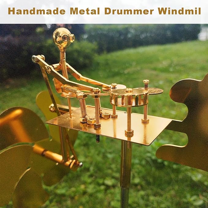 Garden Rock Band Windmill,Metal Drummer Player Windmill–Wind Powered Yard Art Sculpture, Garden Decor for Lawn, Patio, or Courtyard–Outdoor Percussionist Figurine Gift(Drummer)