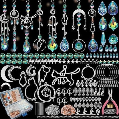 DIY Suncatchers, 450 pcs Sun Catchers Making Supplies Kit Art and Crafts for Adults Prism Hanging Decorative Suncatcher with Crystals Rainbow Maker for Indoor Windows Office Home Decor (Cat)