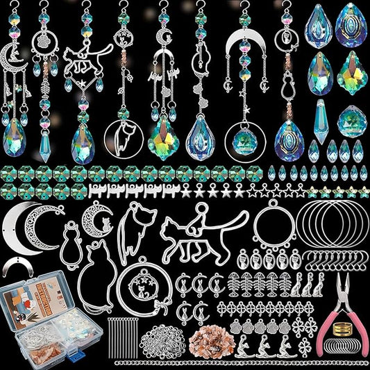DIY Suncatchers, 450 pcs Sun Catchers Making Supplies Kit Art and Crafts for Adults Prism Hanging Decorative Suncatcher with Crystals Rainbow Maker for Indoor Windows Office Home Decor (Cat)