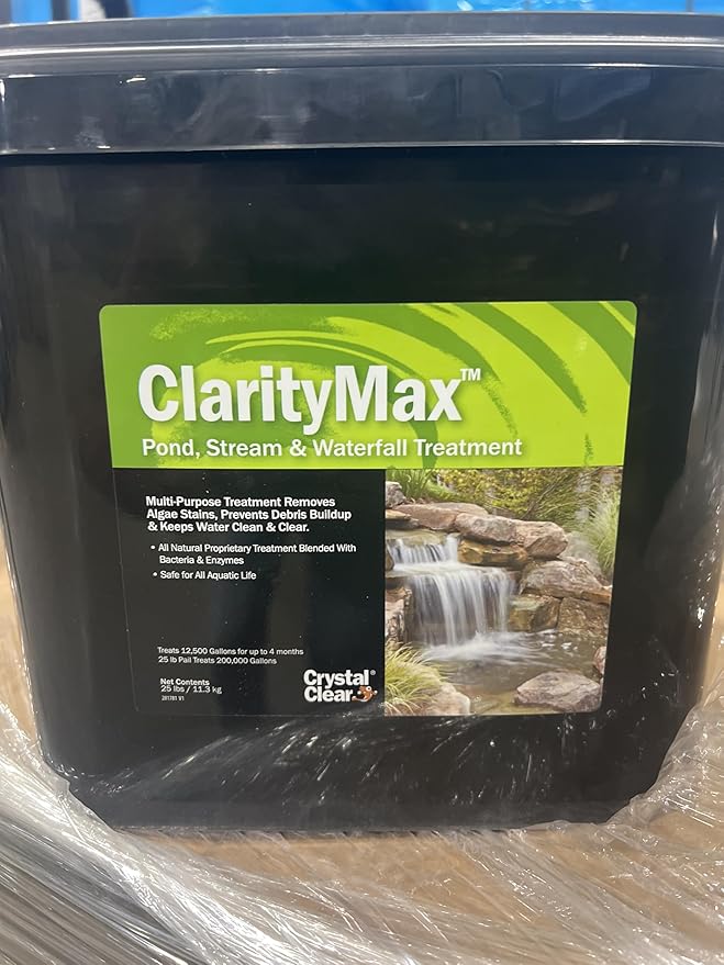CrystalClear ClarityMax, All-in-One Pond Clarifier Treatment, All-Natural Beneficial Microbes & Enzymes Provide Max Clarity, Koi Fish & Pet Safe, Algae Stain Remover, Crystal Clear Water Garden 25 LB