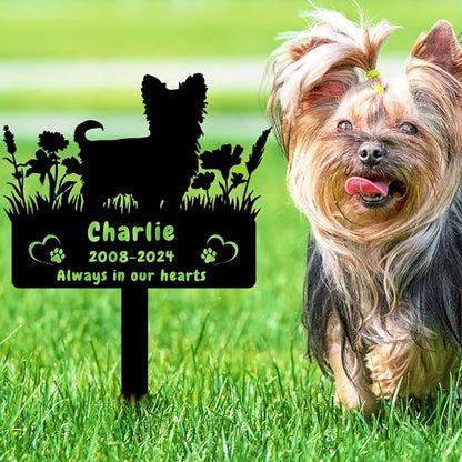 Personalized Yorkshire Terrier Dog Memorial Grave Marker,Custom Flora Dog Memorial Garden Stake,Dog Memorial Plaque Burial Stake Engraved Sign,Dog Sympathy Grave Stake,Dog Memorial Statue Yorkshire2